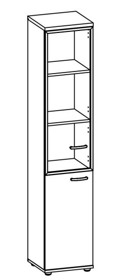 Шкаф для документов узкий левый со стеклянной дверью в алюминиевой рамке антрацит премиум / дуб шамони