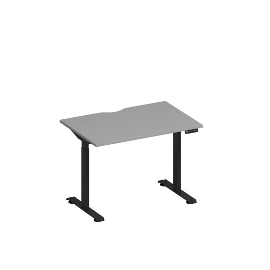 Стол письменный на электроприводе с вырезом серый / черный гладкий